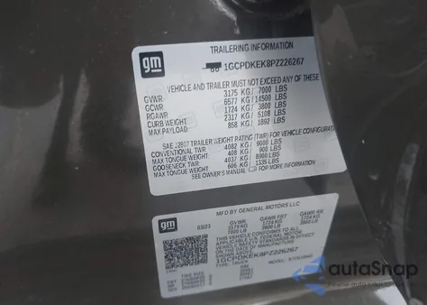 2023 Chevrolet Silverado 1500 4Wd Short Bed Lt With 2Fl z USA, uszkodzony, nr VIN 1GCPDKEK8PZ226267